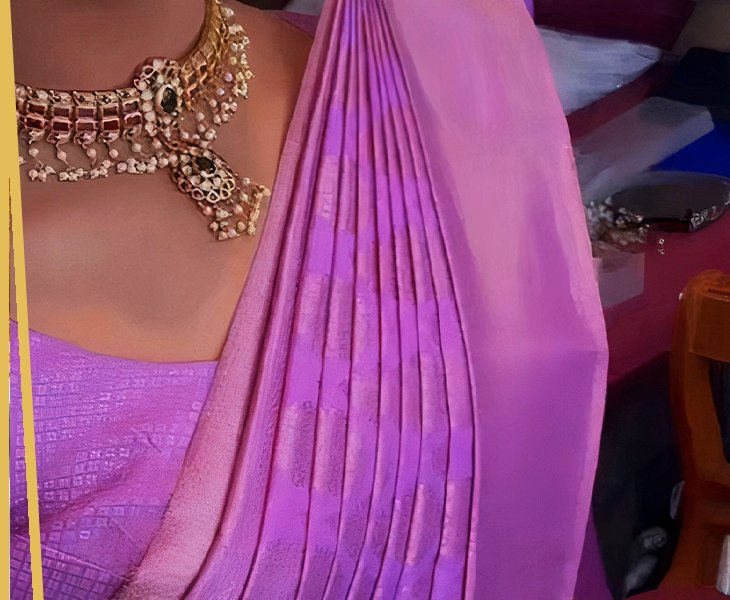 Elegant saree draping with bridal jewellery at Page 3 Salon